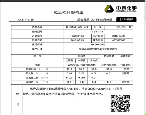 片碱检验报告